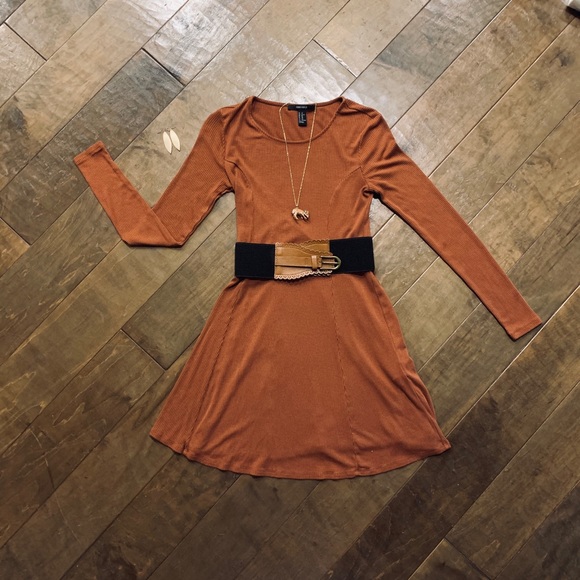 Forever 21 Long Sleeve Burnt Orange Dress - Picture 2 of 6